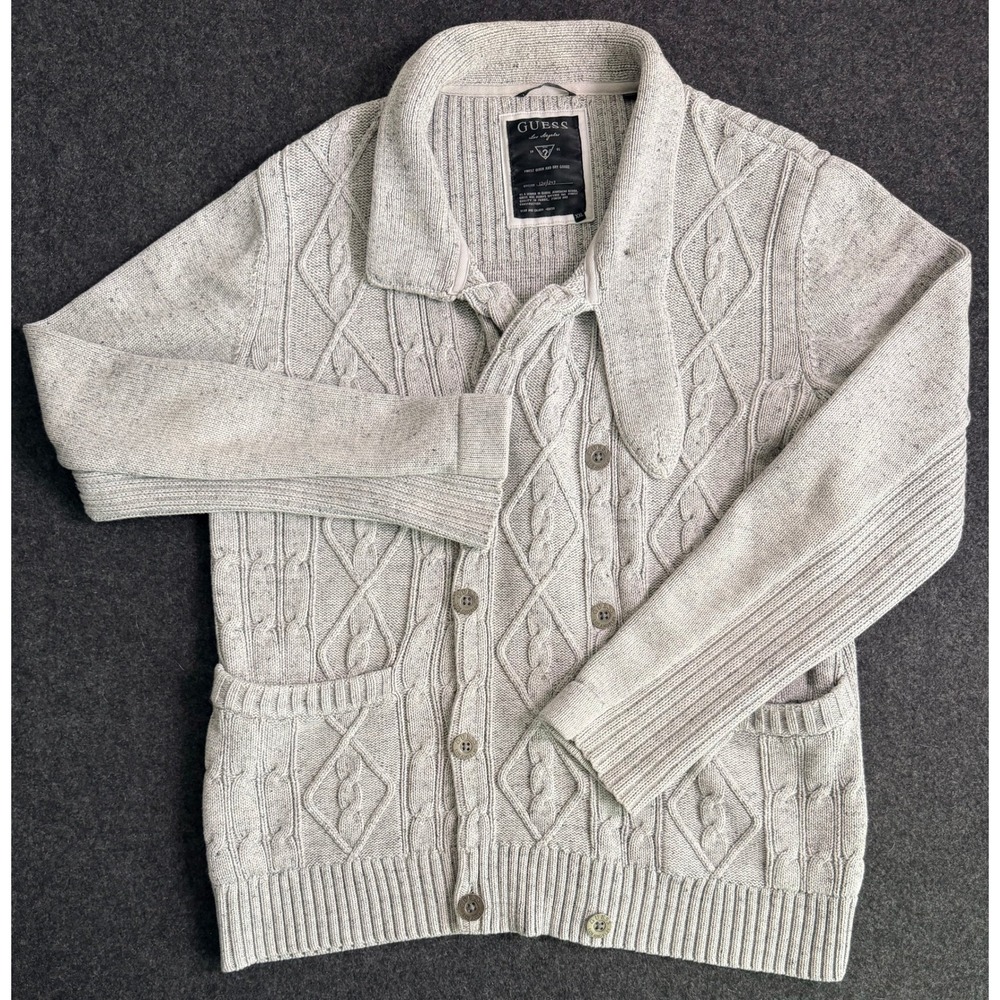 Guess Jeans Mens XXL Gray Cable Knit Double Breasted Cardigan M24R69I0000